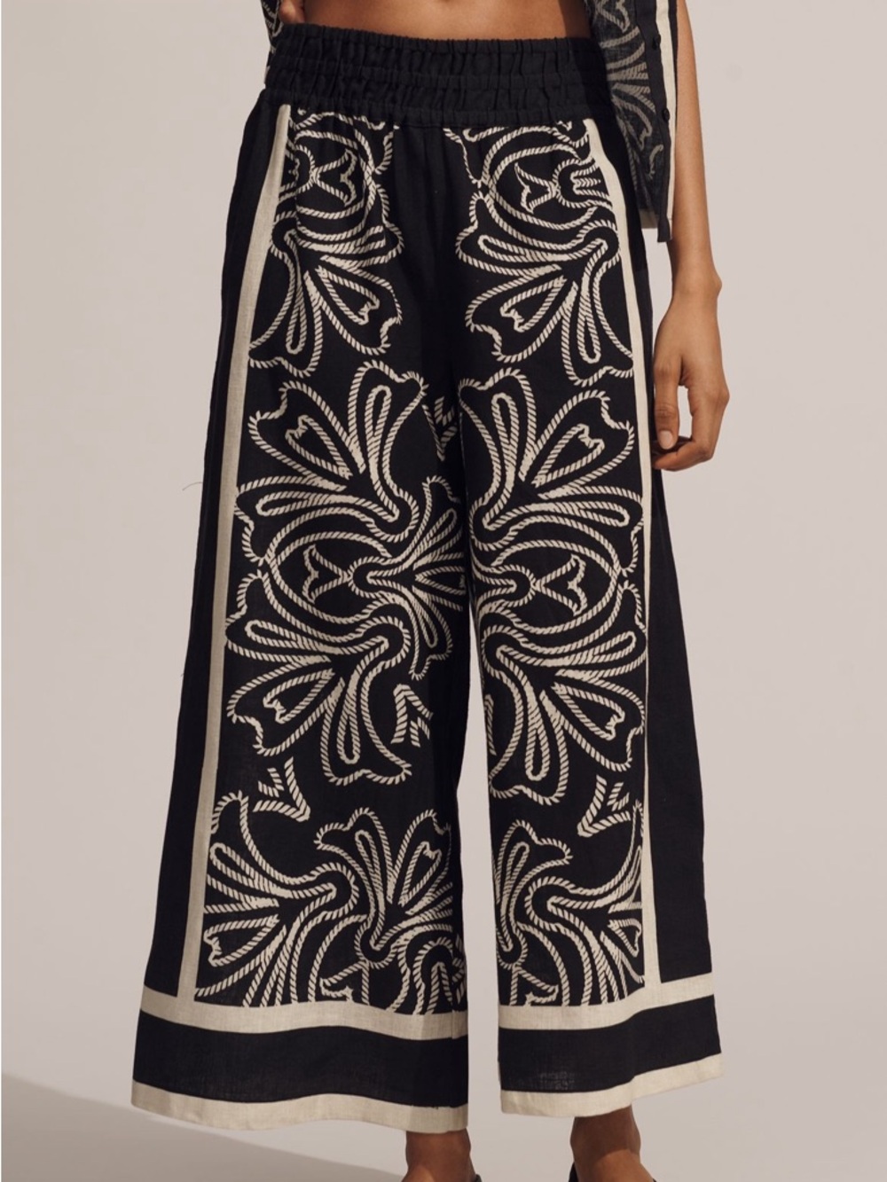 NWT ANTHROPOLOGIE 2PC LINEN SET BRENNA SHIRT SOMERSET PANTS IN BLACK PRINT S SP - Picture 6 of 16